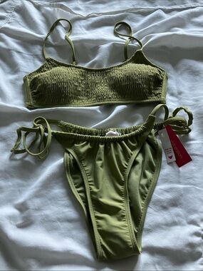 Xhilaration Olive Green Smocked Bikini Set